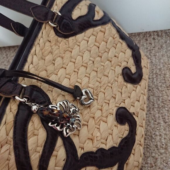 Brighton Scroll weaved straw tote purse leather - butterfly design - Picture 3 of 16